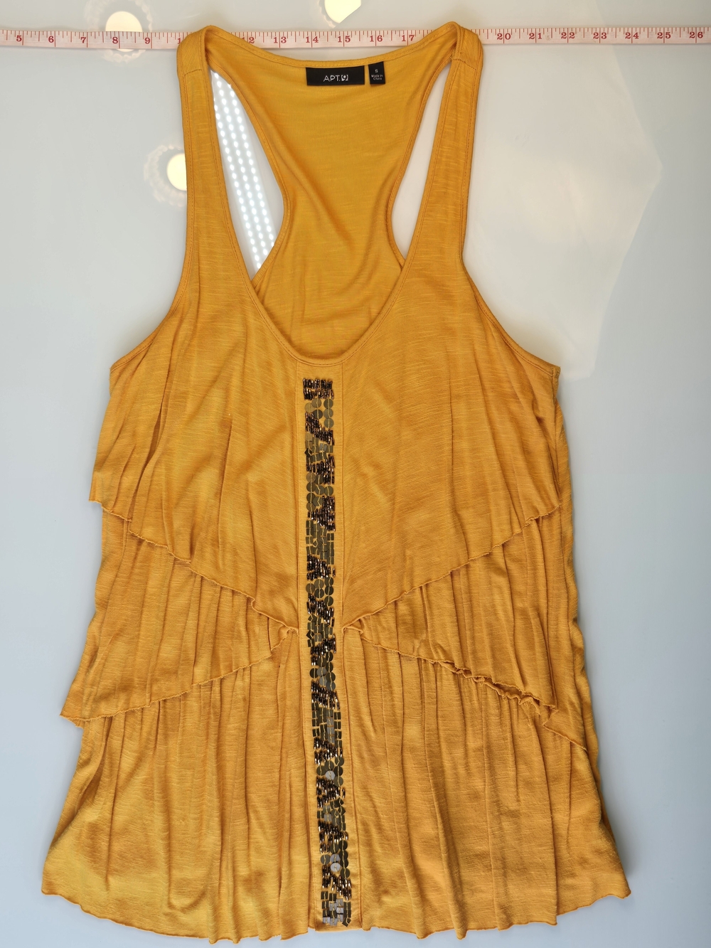 Apt. 9 Mustard Yellow Tiered Racerback Tank with Embellished Front